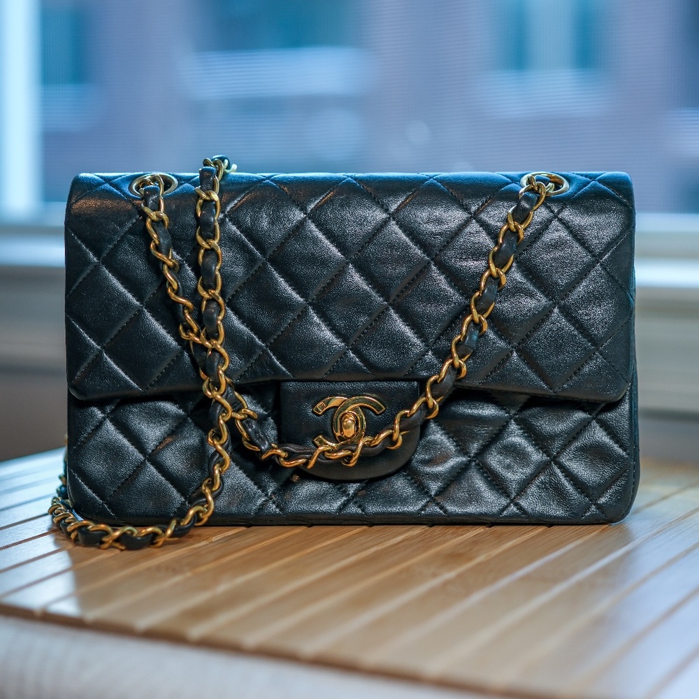 Chanel 1994 Lambskin Small Double Flap in black with 24k gold hardware!